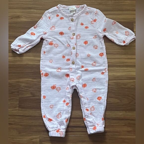 Cat & Jack Pink and Orange Pumpkin Print Kids One Piece Size 6-9 Months - Picture 1 of 6